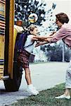 Daughter Running to Mother after Departing from School Bus
