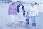 Four Generations of Women Walking on Beach