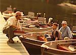 Grand-père, père et fils, aller pêcher, lacs de Belgrade, ME, USA