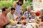 Family at Table, Eating Outdoors