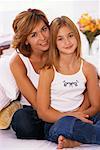 Portrait of Mother and Daughter Sitting on Bed