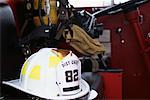 Firefighter's Helmet in Fire Truck
