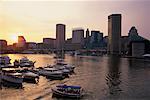 Cityscape and Inner Harbor at Sunset, Baltimore, Maryland, USA