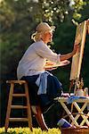 Mature Woman Painting Outdoors