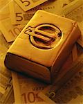 Gold Ingot with Euro Symbol and European Currency