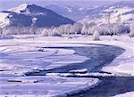 Rivière, paysage et les montagnes en hiver Jackson Hole, Wyoming, USA