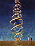 Illustration of People Climbing DNA Strand