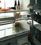 Take-Out Food, Beer and Condiments in Fridge