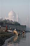 People Washing Up in Shore by Taj Mahal and Fatehpur Sikri Agra, India