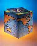 World Map on Box with Compass on Lid