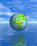 Globus schwebend über dem Wasser mit Reflektion Afrika