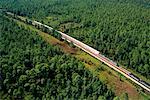 Aerial View of Passenger Train by Gulf of Mexico Coastline Mississippi, USA