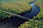 Aerial View of Passenger Train Crossing Yellow River Near Pensacola, Florida, USA