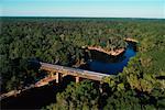 Aerial View of Passenger Train Crossing Chipola River Florida, USA