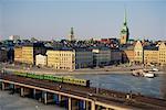 Cityscape and Train on Bridge in Winter Stockholm, Sweden