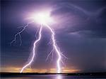 Lightning und Gewitterwolken in der Abenddämmerung