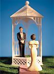 Groom Figurine Standing in Gazebo Waiting for Bride Figurine