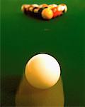 Cue Ball Moving Towards Racked Billiard Balls