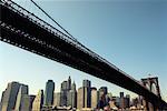 Brooklyn Bridge und die Skyline der Stadt New York, New York, USA