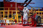 Person in Protective Clothing on Jasra-Elf Offshore Oil Rig Brunei Darussalam