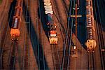 Overhead View of Trains in Train Yard Prince George, British Columbia Canada