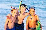 Portrait of Boys on Beach with Snorkels and Flippers