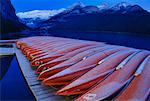 Frost on Canoes at Dawn Lake Louise, Banff National Park Alberta, Canada