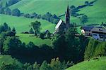 Overview of Church in Farmland Val di Fune Northern Italy