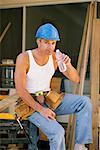 Construction Worker Drinking Bottled Water