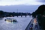 Tour Boat and Road Seine River, Paris, France