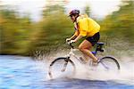 Woman Crossing River on Mountain Bike