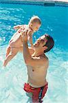 Père et enfant dans la piscine