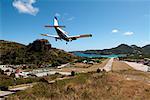 Commuter Plane Landing St. Jean Airport St. Barthelemy, French West Indies