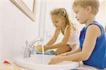 Children washing hands