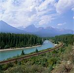 Train Track by Mountains, Banff National Park, Alberta, Canada