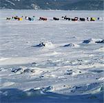 Glace de cabanes de pêche, Fjord du Saguenay, Québec, Canada