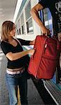 Woman Boarding Train, Florence, Tuscany, Italy