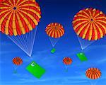 Parachutes with Cards Falling From Sky