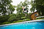 Woman Jumping into Swimming Pool