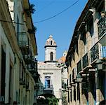 Street Scene in Old Havana with View of Cathedral, Havana, Cuba