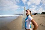 Woman on Beach with Surfboard