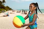 Girl with Beach Ball on Beach