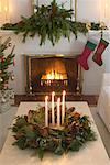 Christmas Stockings by Fireplace