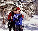 Portrait of Mother and Daughter Cross Country Skiing