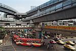 Traffic Under the BTS Skytrain Rails, Bangkok, Thailand