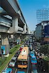 Traffic and the BTS Skytrain Rails, Bangkok, Thailand