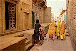 People Walking in Alleyway, Varanasi, Uttar Pradesh, India