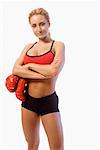 Woman Standing with Boxing Gloves