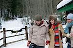 Friends walking in the snow