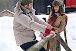 Couple outside in the snow